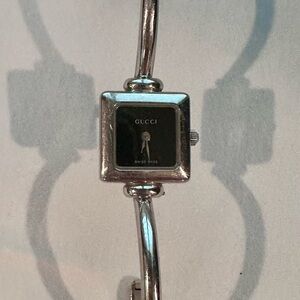 Gucci Silver and Black Square Watch